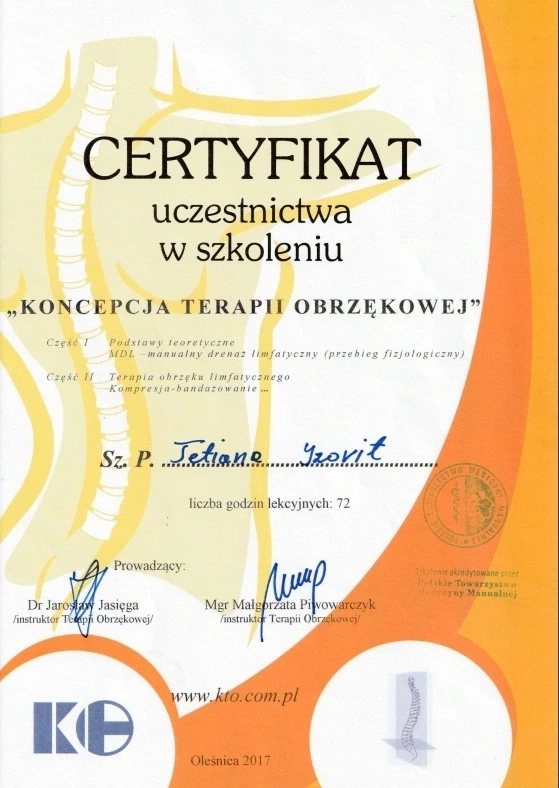 Certyfikat Koncepcja Terapii Obrzękowej - ReLimf Żory